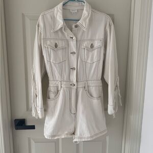 Le Lis White Jean Romper with Fringe Detail